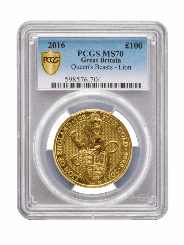 PCGS 2016 1oz Gold Queen's Beast 'Lion' MS70