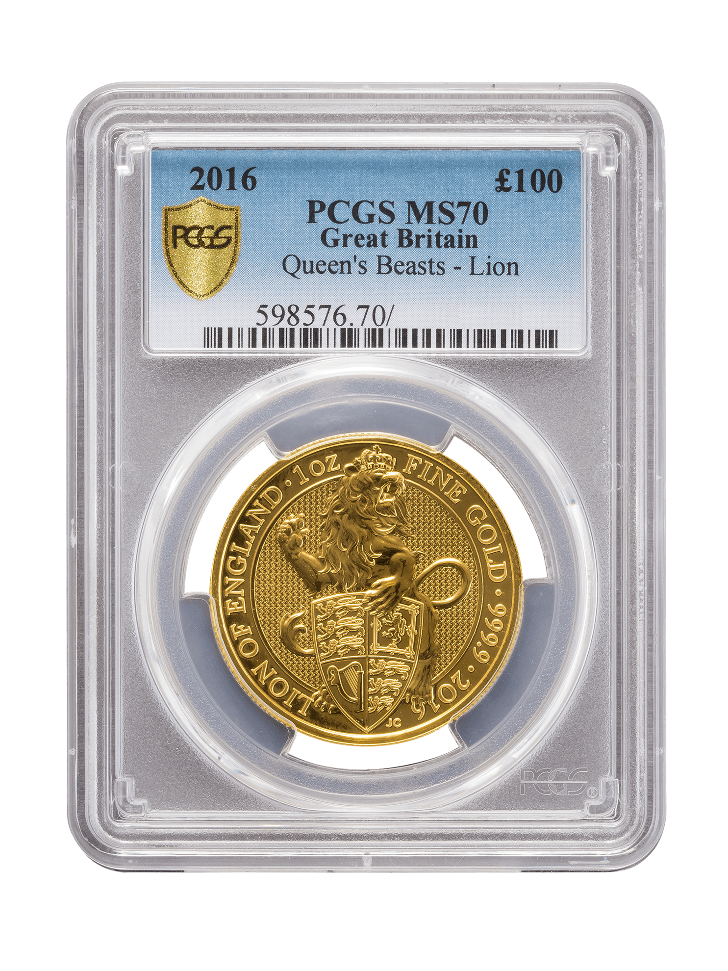 PCGS 2016 1oz Gold Queen's Beast 'Lion' MS70