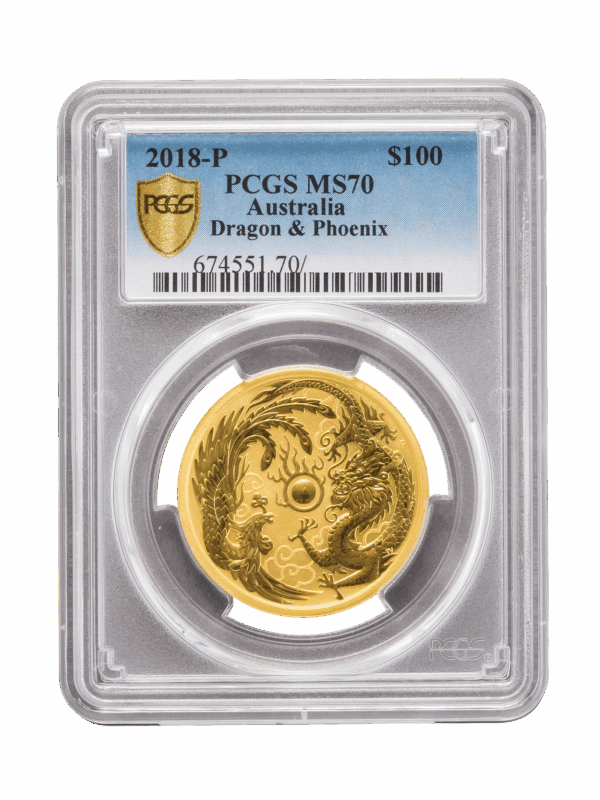PCGS 2018 1oz Gold Australian Dragon and the Phoenix MS70