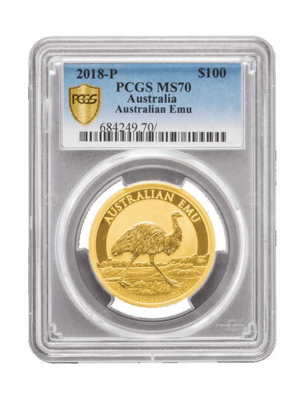 PCGS 2018 1oz Gold Australian Emu MS70