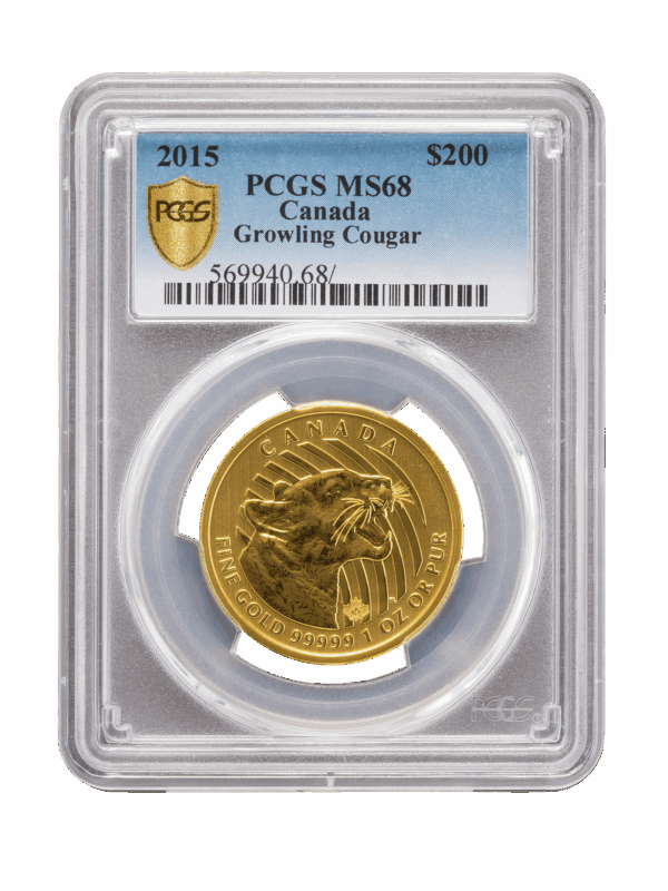 PCGS 2015 1oz Gold Growling Cougar MS68