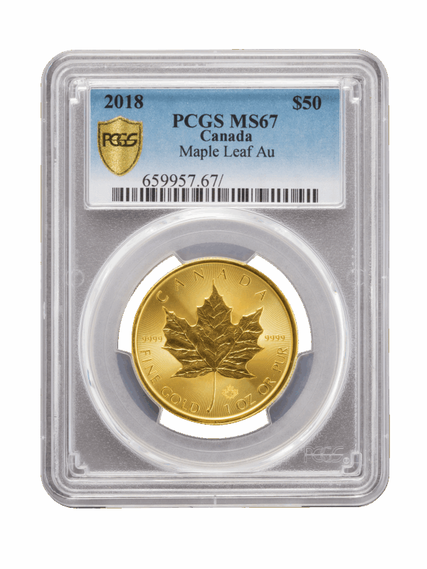 PCGS 2018 1oz Gold Canadian Maple Leaf MS67