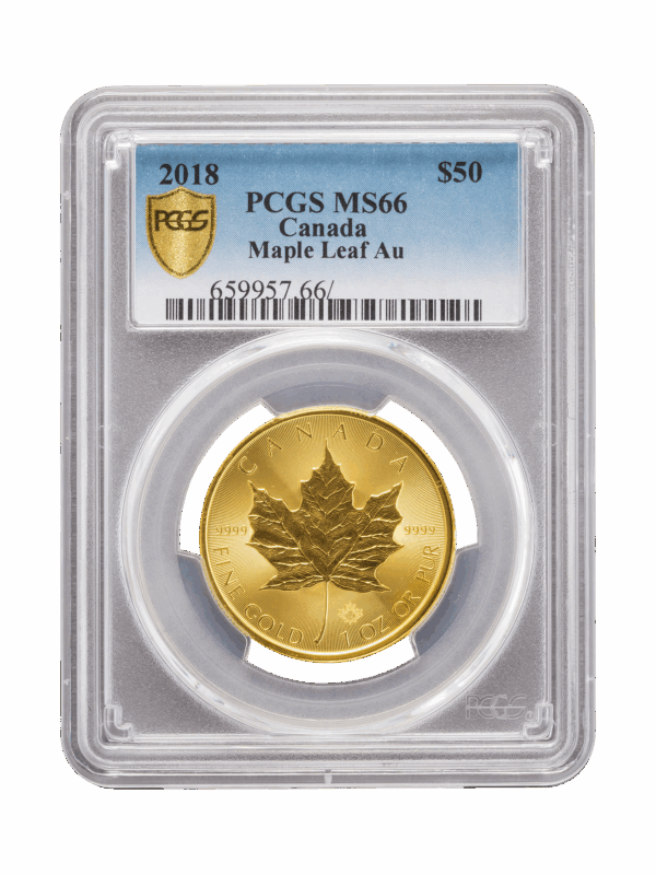 PCGS 2018 1oz Gold Canadian Maple Leaf MS66