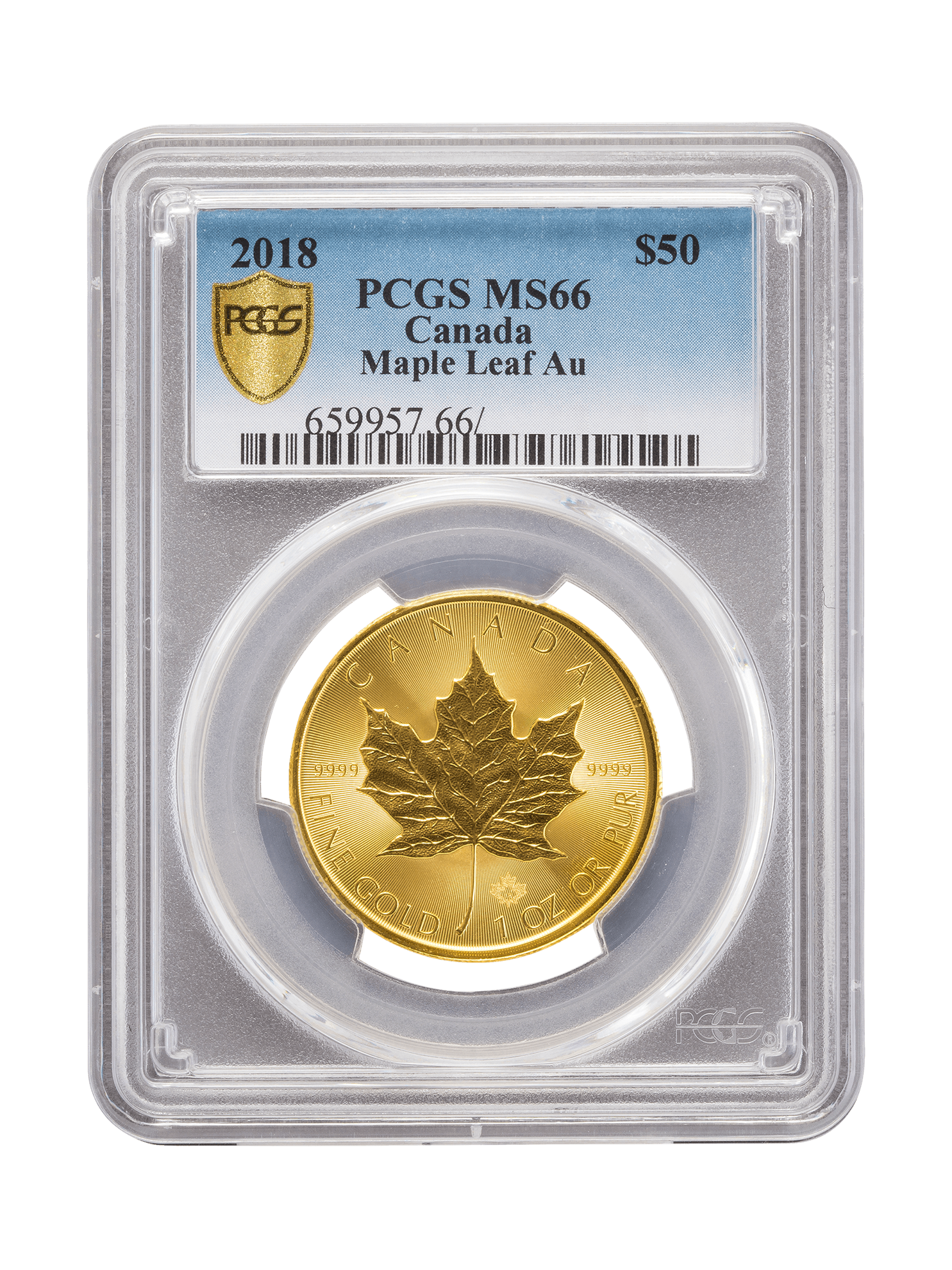 PCGS 2018 1oz Gold Canadian Maple Leaf MS66