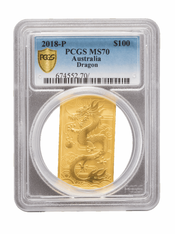 PCGS 2018 1oz Gold Australian Dragon MS70