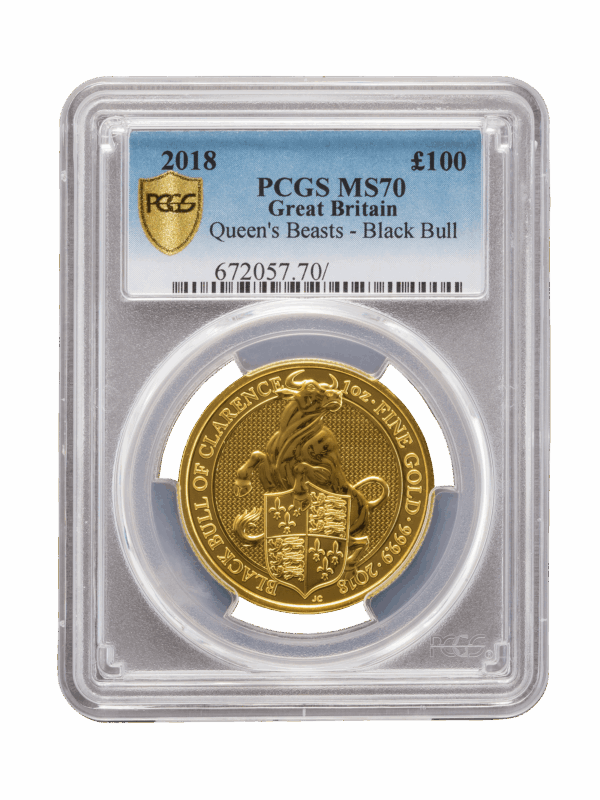 PCGS 2018 1oz Gold Queen's Beast 'Black Bull' MS70