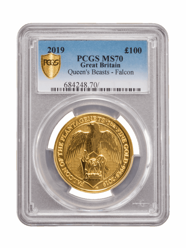 PCGS 2019 1oz Gold Queen's Beast 'Falcon' MS70