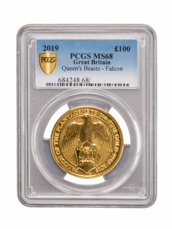 PCGS 2019 1oz Gold Queen's Beast 'Falcon' MS68