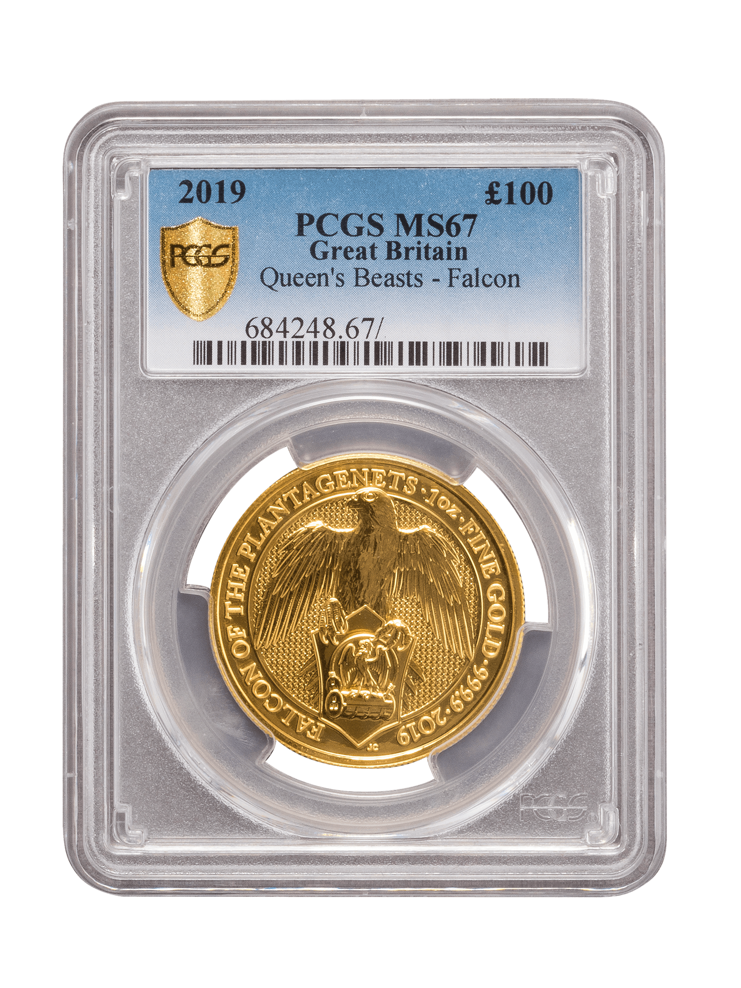 PCGS 2019 1oz Gold Queen's Beast 'Falcon' MS67