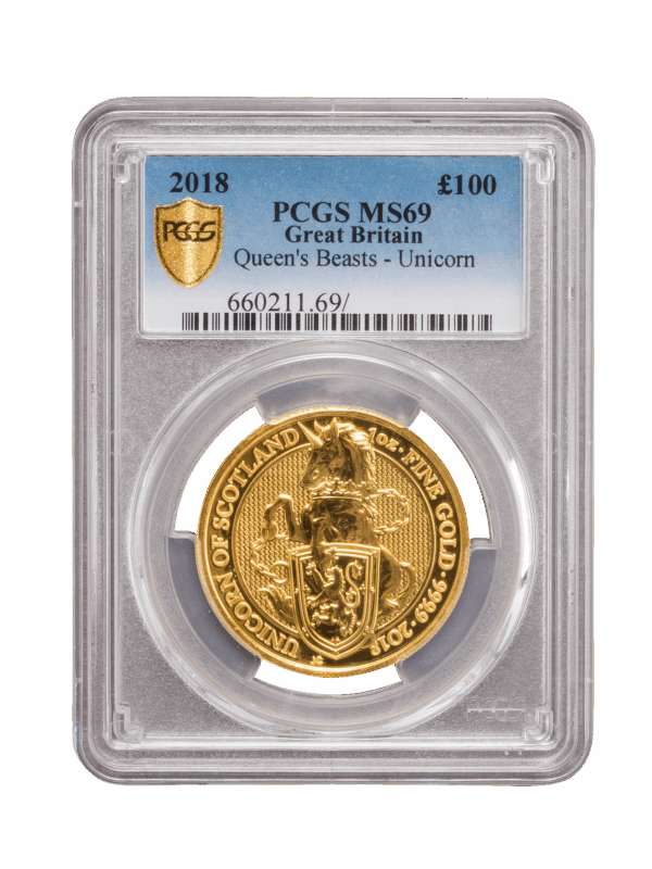 PCGS 2018 1oz Gold Queen's Beast 'Unicorn' MS69
