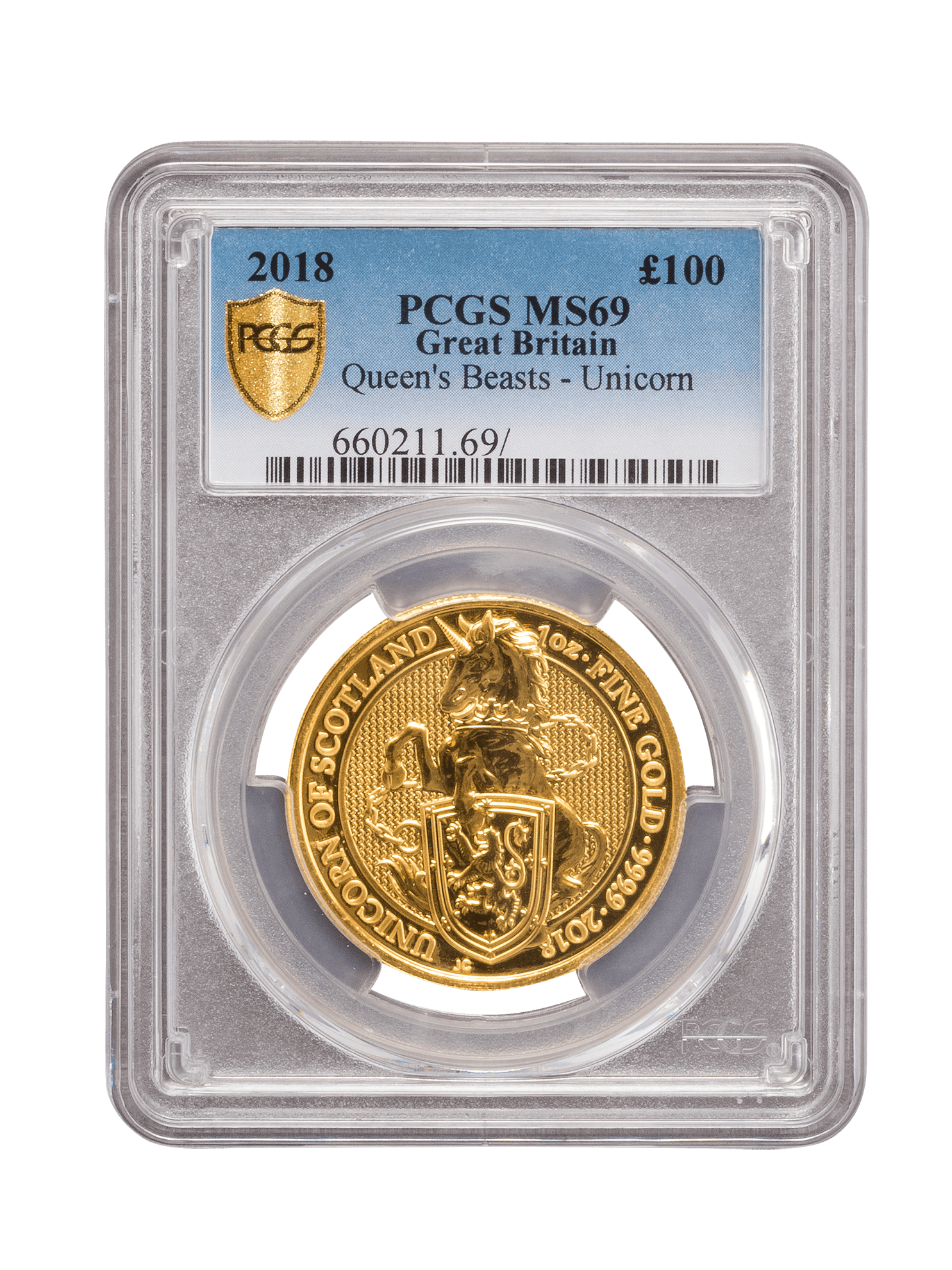 PCGS 2018 1oz Gold Queen's Beast 'Unicorn' MS69