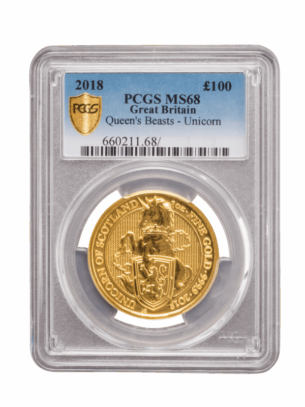 PCGS 2018 1oz Gold Queen's Beast 'Unicorn' MS68
