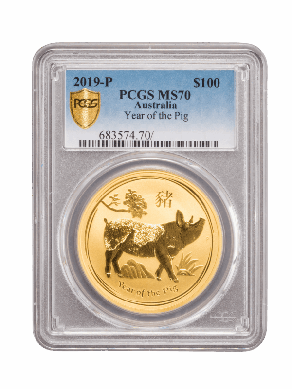 PCGS 2019 1oz Gold Australian Lunar I 'Year of the Pig' MS70