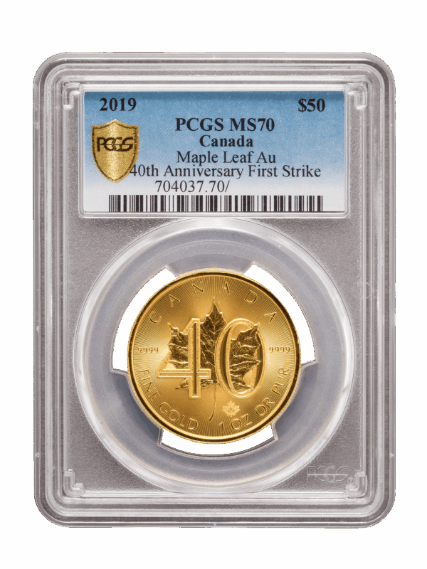 PCGS 2019 1oz Gold '40th Anniversary' Maple Leaf MS70