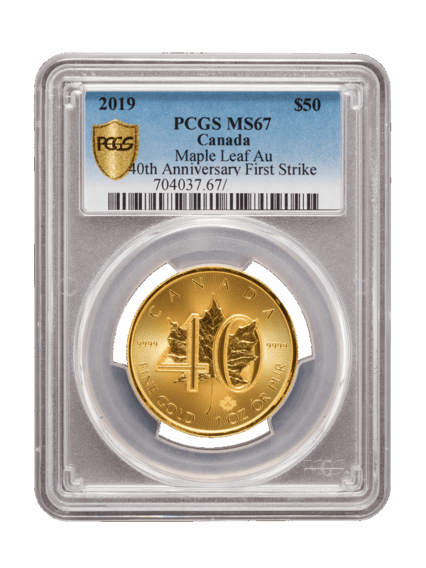 PCGS 2019 1oz Gold '40th Anniversary' Maple Leaf MS67