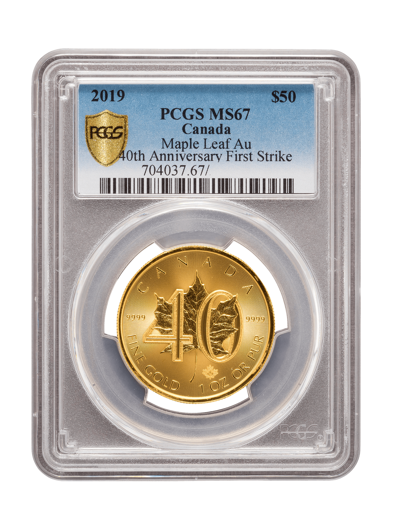 PCGS 2019 1oz Gold '40th Anniversary' Maple Leaf MS67