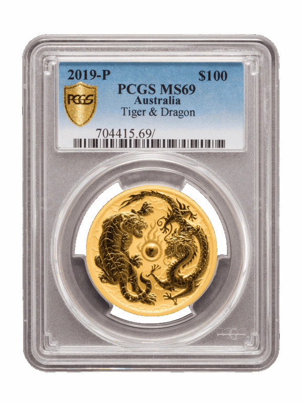 PCGS 2019 1oz Gold Australian Dragon and the Tiger MS69