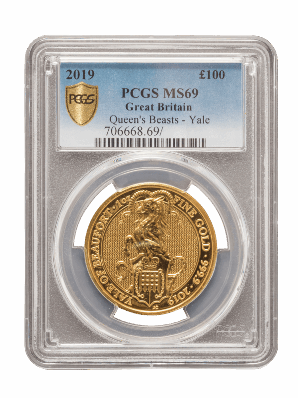 PCGS 2019 1oz Gold Queen's Beast 'Yale' MS69