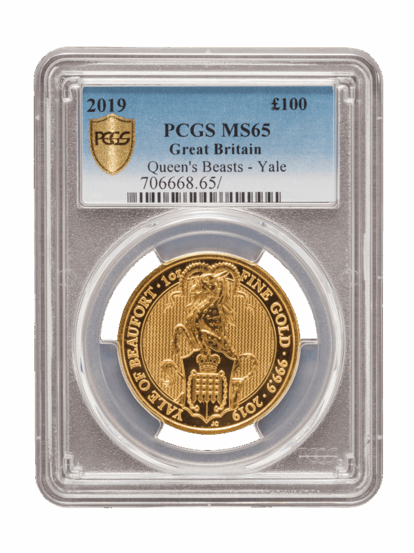 PCGS 2019 1oz Gold Queen's Beast 'Yale' MS68