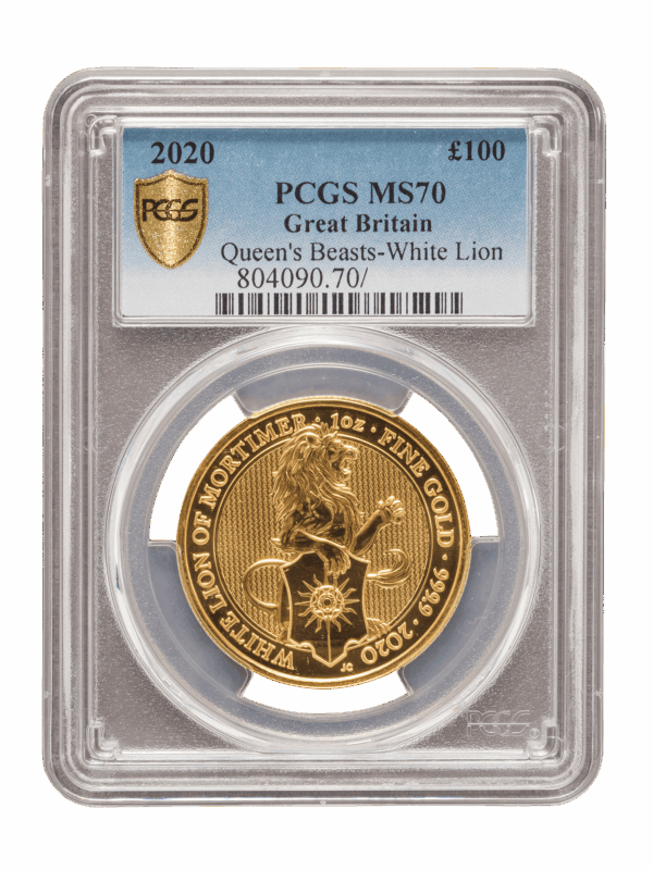 PCGS 2020 1oz Gold Queen's Beast 'White Lion' MS70