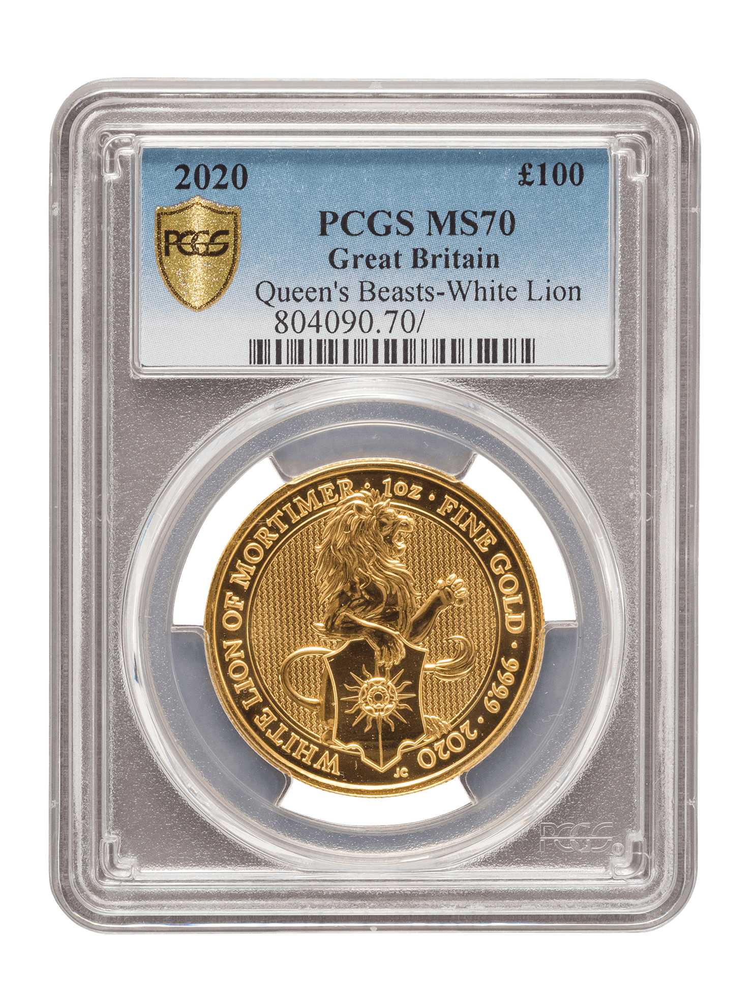 PCGS 2020 1oz Gold Queen's Beast 'White Lion' MS70