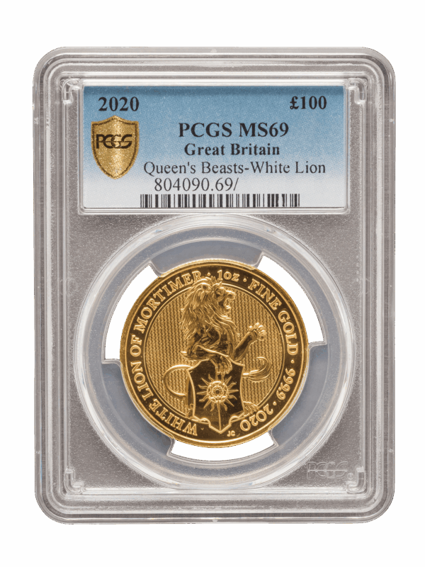 PCGS 2020 1oz Gold Queen's Beast 'White Lion' MS69