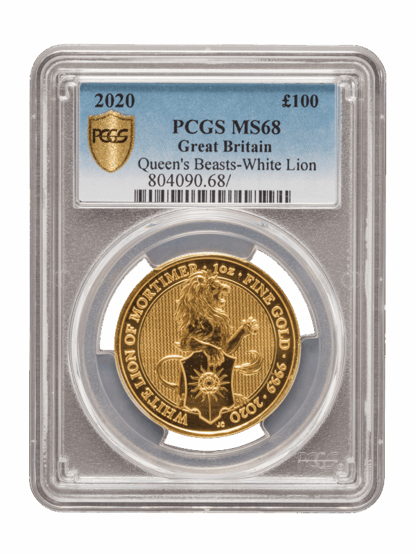 PCGS 2020 1oz Gold Queen's Beast 'White Lion' MS68