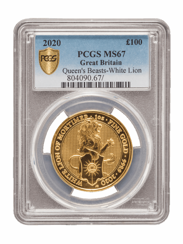 PCGS 2020 1oz Gold Queen's Beast 'White Lion' MS67