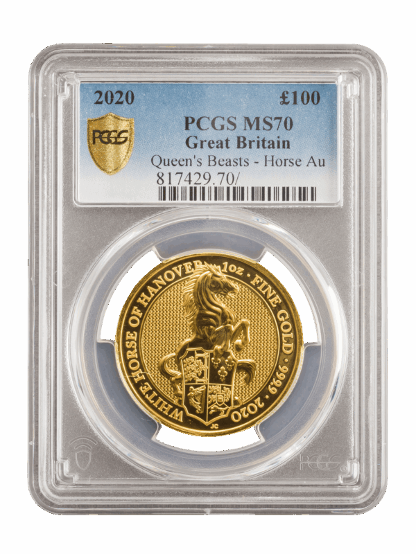 PCGS 2020 1oz Gold Queen's Beast 'White Horse' MS70