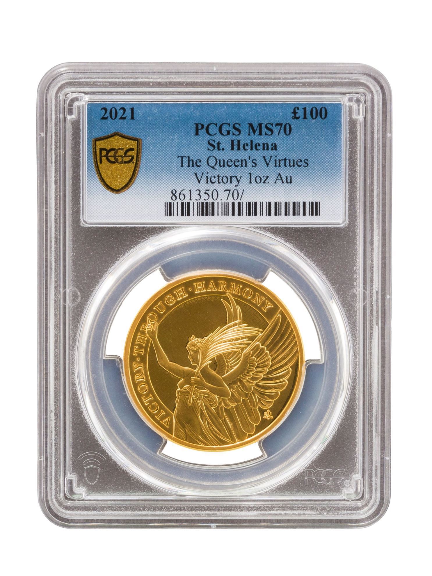 PCGS 2021 1oz 24k Gold UK Queen's Virtue 'Victory' MS70