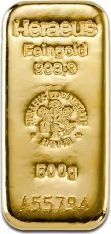 Heraeus 500g Cast Gold Bar