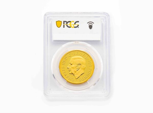 PCGS 2023 1oz Gold First Day of Issue Tudor Beast 'Bull' MS69 - Image 2