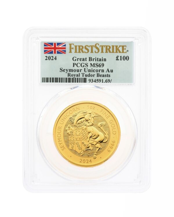 PCGS 2024 1oz Gold Tudor Beast 'Unicorn' First Strike MS69